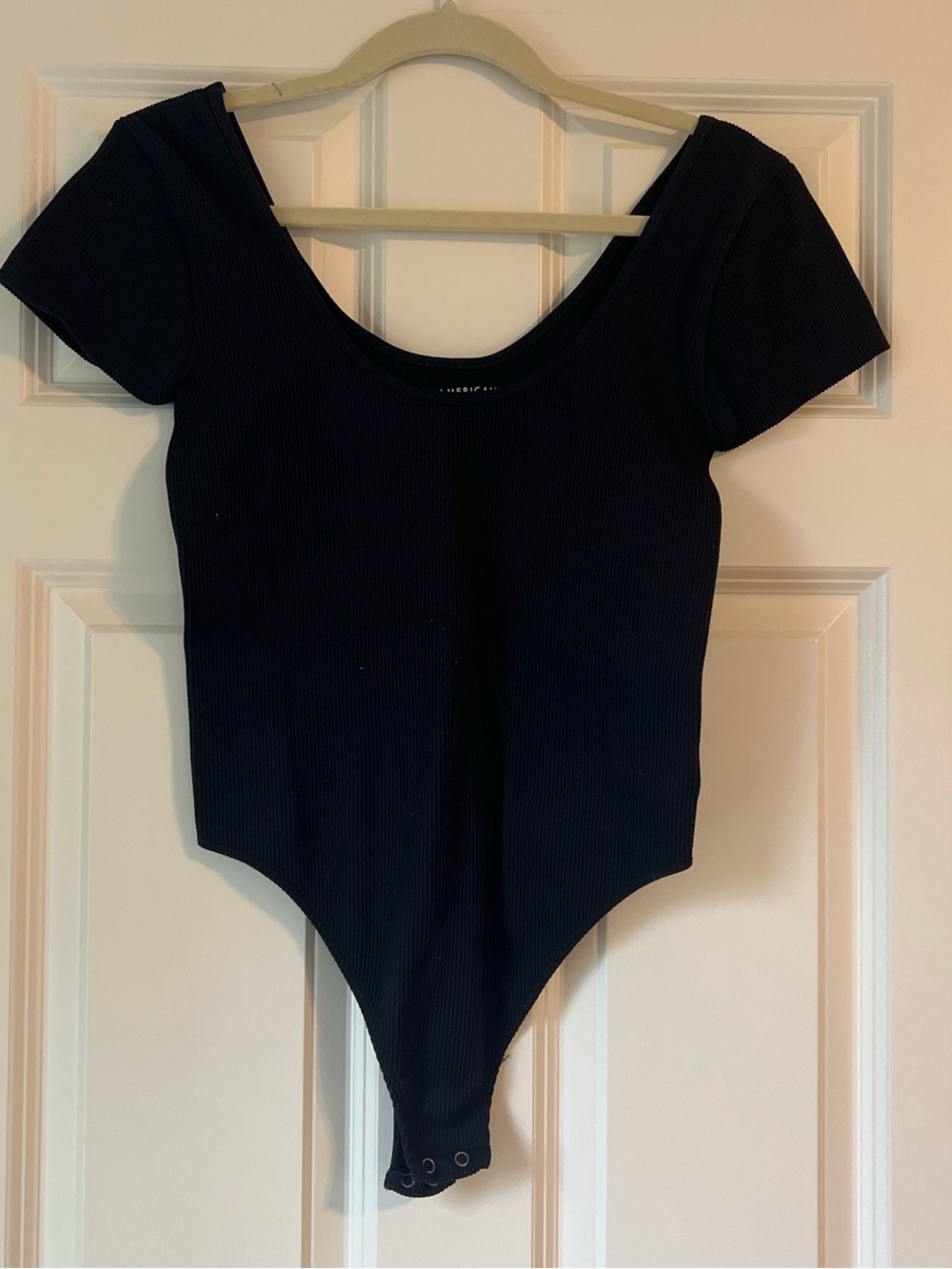 American Eagle Black Ribbed bodysuit with cap sleeve